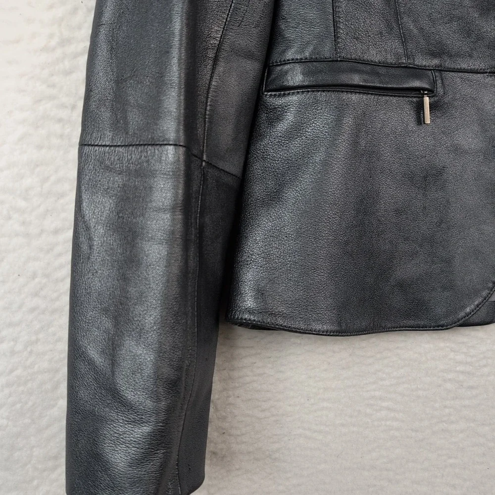 Lafayette 148 New York Leather Jacket Blazer Silver Size 6 Single Button Pockets